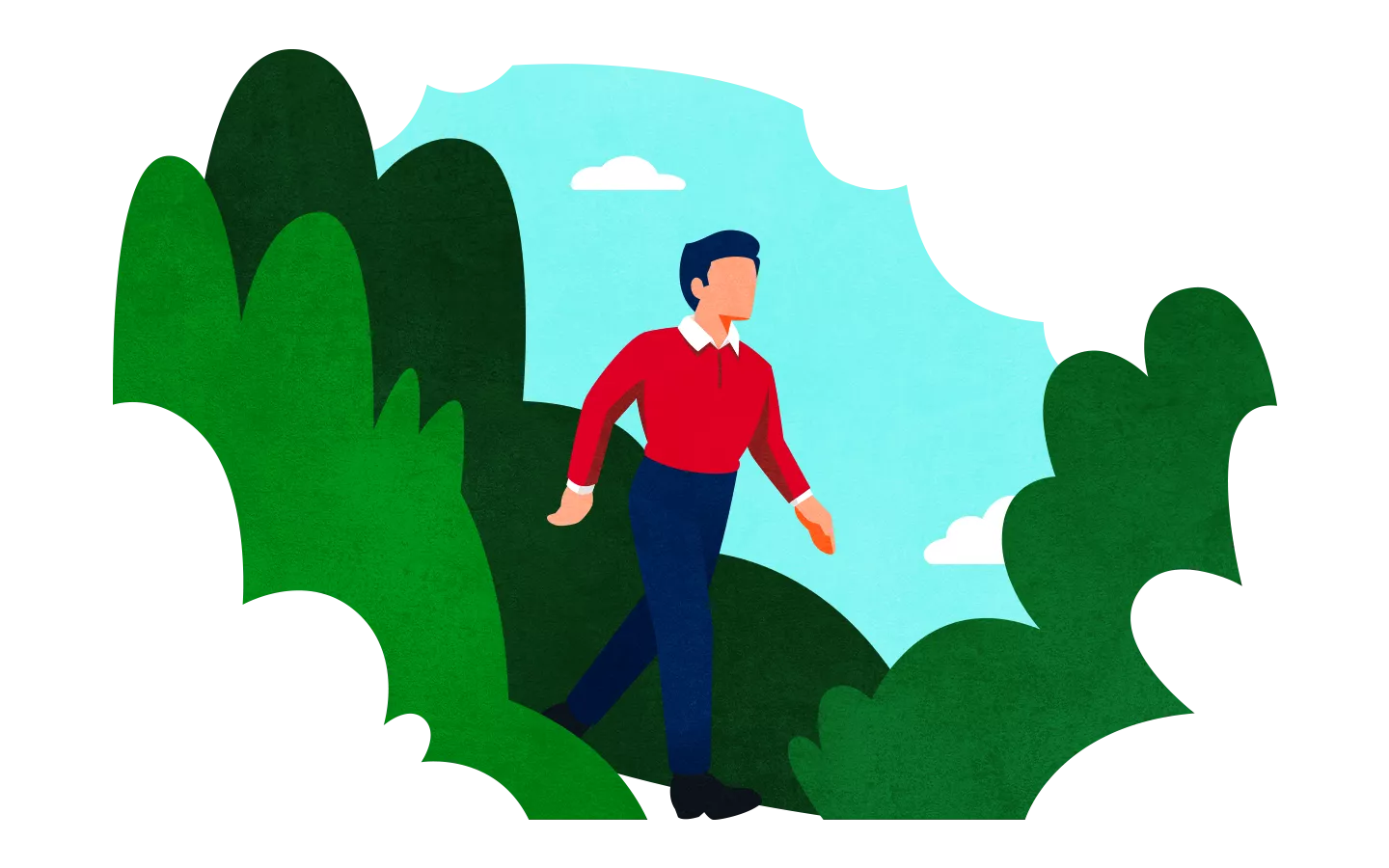 Person walking through forest illustration